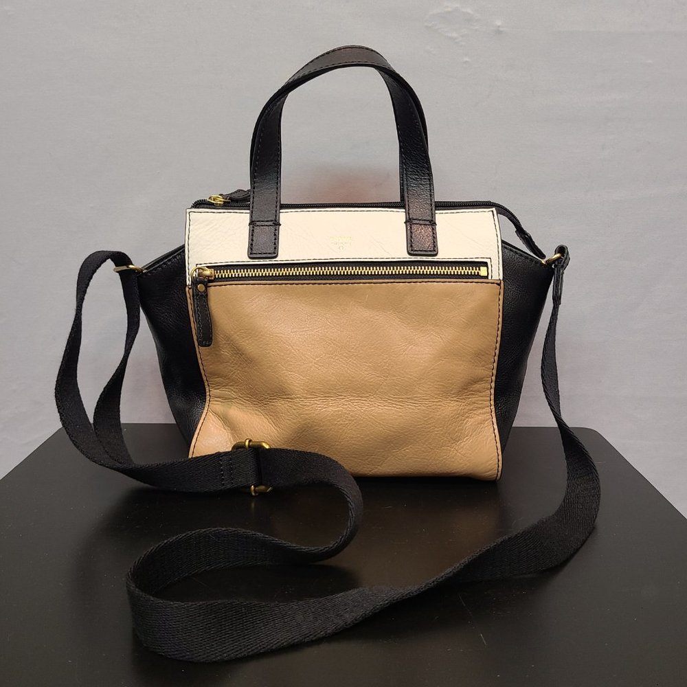 Fossil Leather Bag Purse Crossbody Tan Black